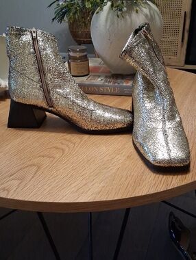 Katy Perry Collections Metallic Silver Ankle Boots with Block Heel